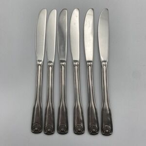 Rogers Antique Shell Dinner Knives Set of 6 Stainless Japan Silverware‎ Flatware